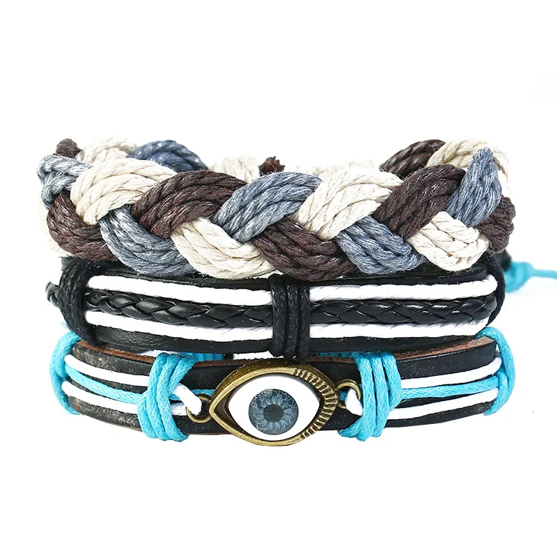 3 шт./компл. тканый кожаный браслет ручной работы для мужчин винтажный плетеный