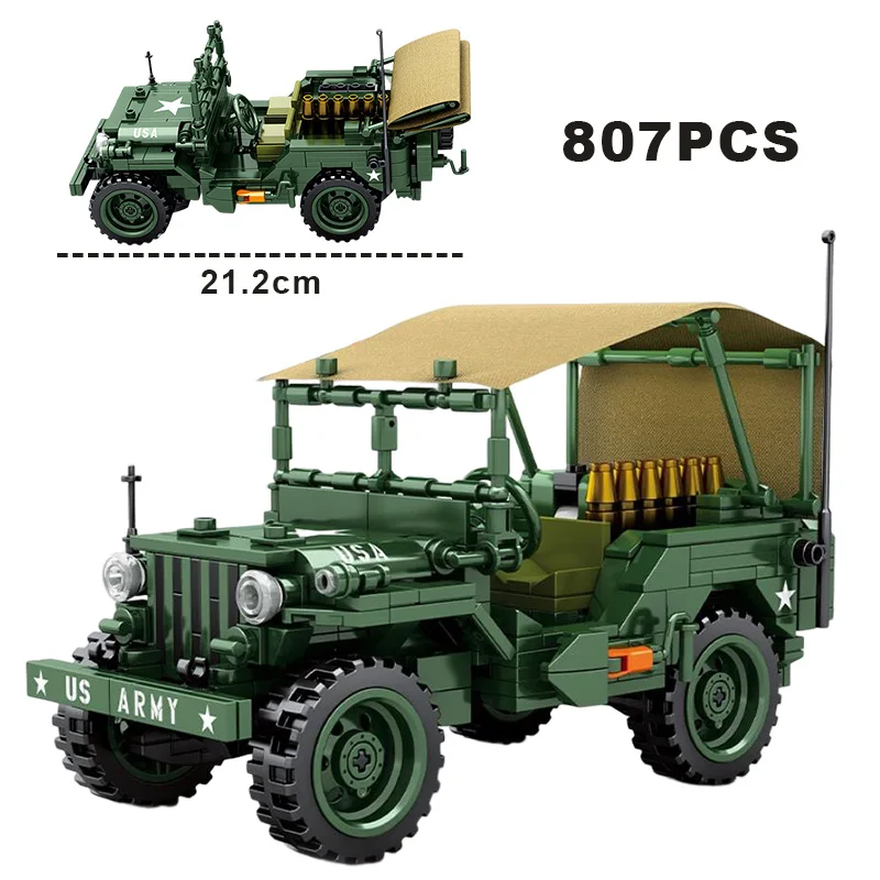 

Technical Classic WW2 Military Retro Off Road Car Building Blocks Willis M38 Vehicle Model Bricks Pull Back Toys Kid Adult Gifts