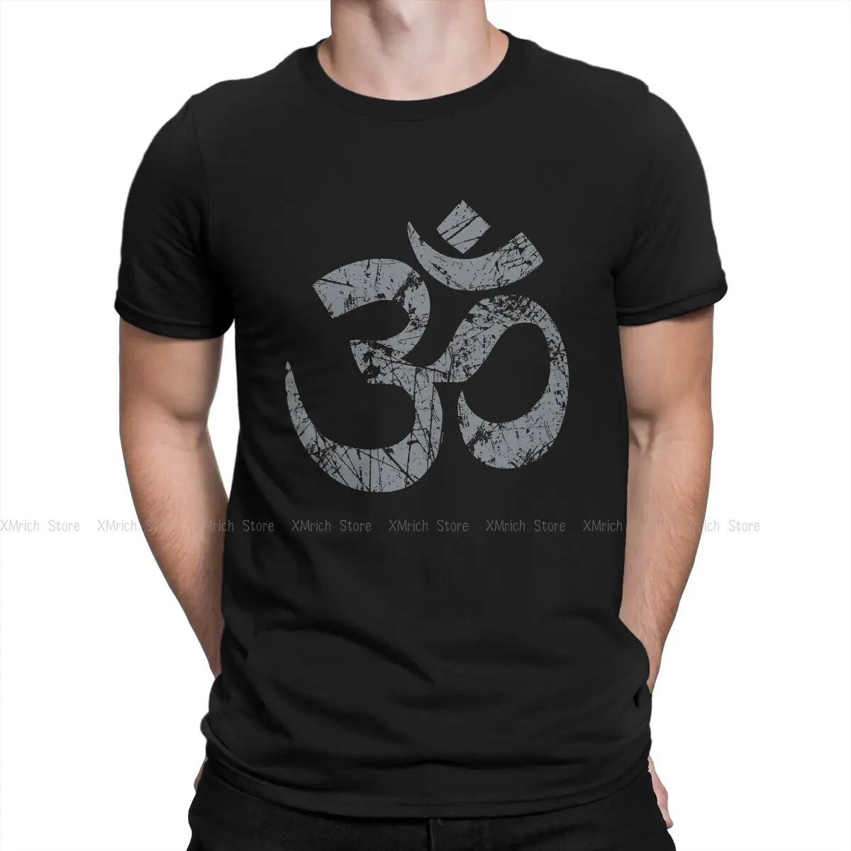 

OM Yoga Spiritual Symbol in Distressed Style T-Shirts for Men Philosophy Novelty Pure Cotton Tees Round Neck Original Tops