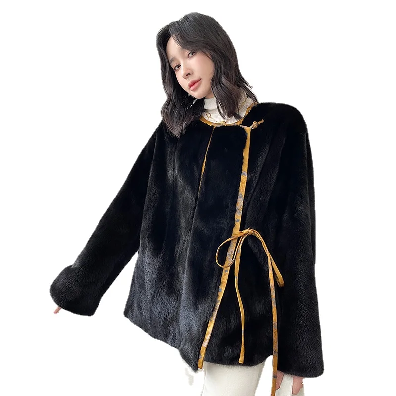 Marten Overcoats Womens Double-Sided Wear Chinese Style Mink Fur Coat Whole Mink Imported Velvet Winter