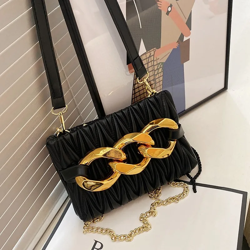 

2022 Trend Shoulder Bag Women Back Bags with Chains Luxury Top Quality Ruched Crossbody Bags Fashion Female Purses and Handbags