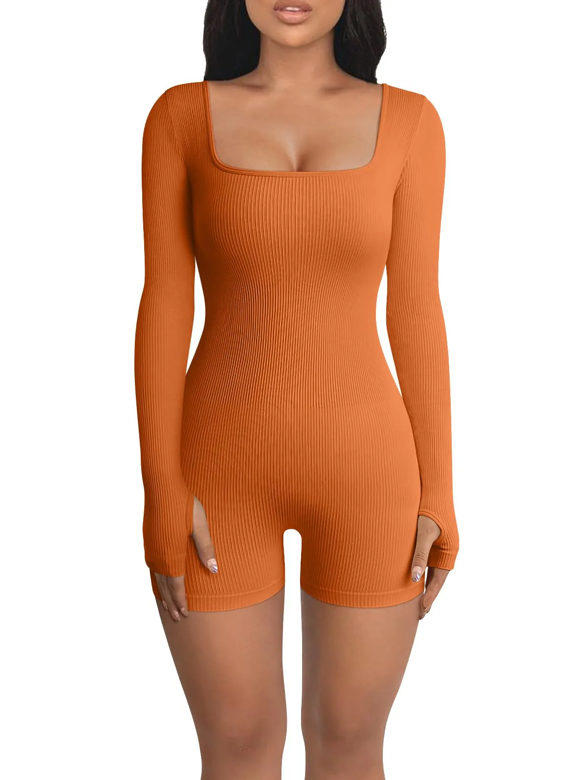 

Женский Облегающий комбинезон hirigin, однотонный эластичный повседневный комбинезон в рубчик с длинным рукавом и круглым вырезом, спортивная одежда, модель 2023 на осень