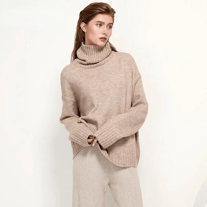 

Autumn Winter Women Knitted Turtleneck Wool Sweaters 2021 Casual Basic Pullover Jumper Batwing Long Sleeve Loose Tops