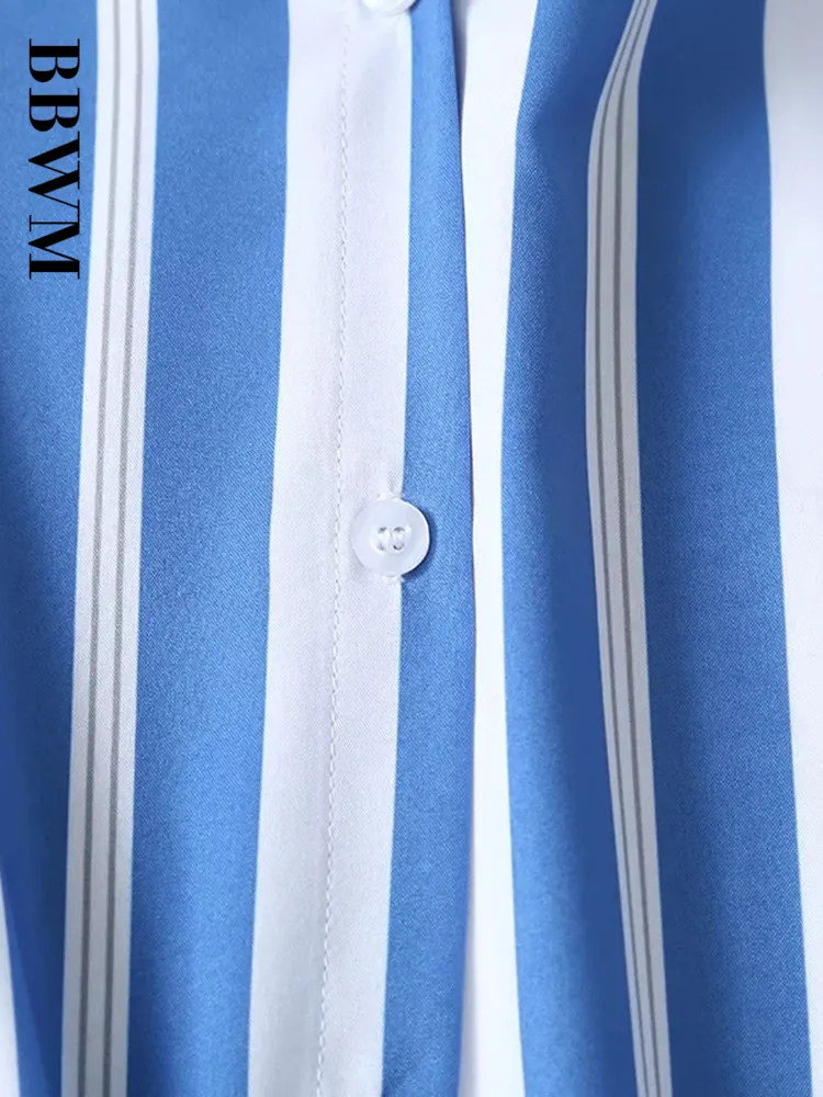 Женская свободная однобортная рубашка в полоску с длинным рукавом летние