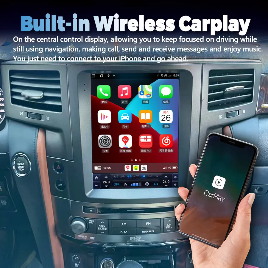 256 ГБ 10 4-дюймовый экран Tesla для Lexus LX570 2007-2015 CARLAY WIFI Android 14 Автомобильный DVD-радио