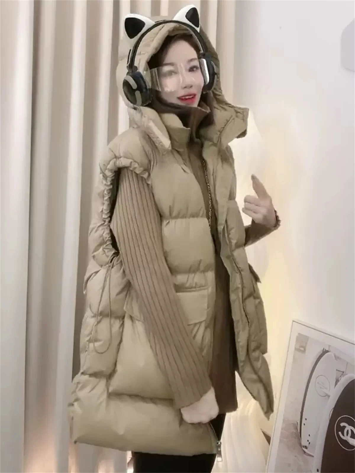 

Новинка 2023, Европейская Женская одежда, средней и длинной хлопковый пуховой жилет для женщин на осень и зиму