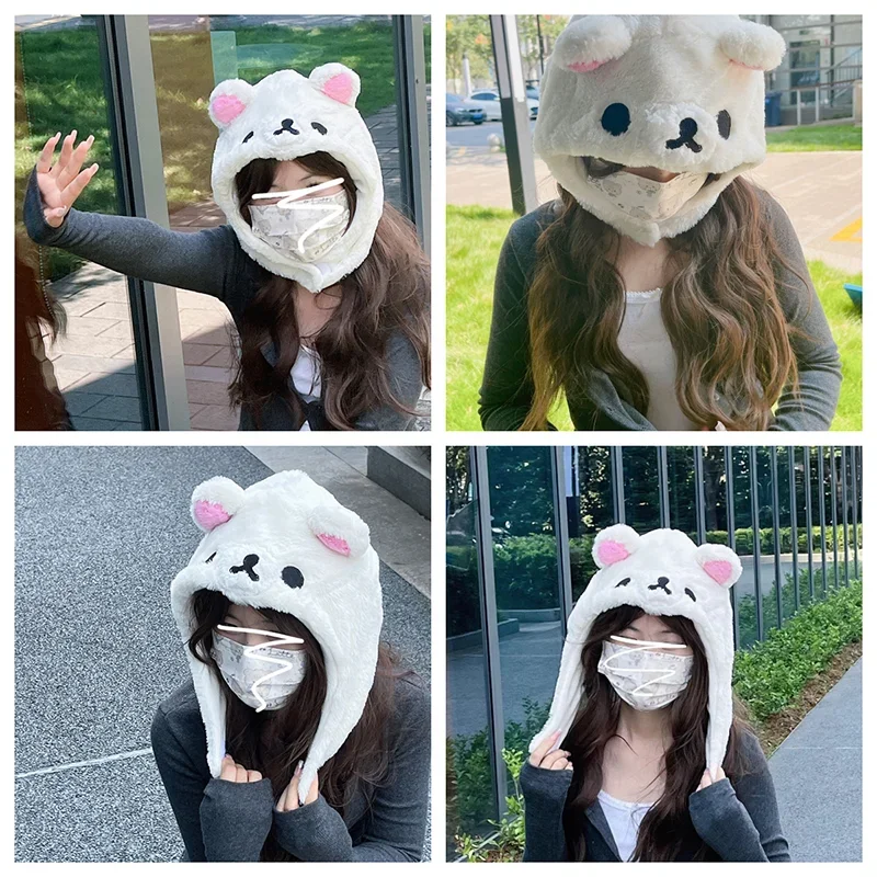 

Charms Rilakkuma Plush Hat Anime Cartoon Kawaii Cute Harms Rilakkuma With Fur Ball Girls Model Winter Plush Hat Doll Y2k Gift