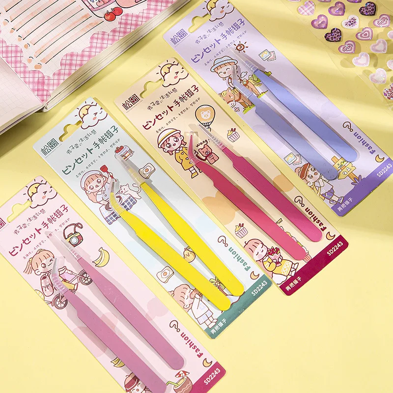 

2pcs/set Stainless Steel Curved Straight Tweezer Rhinestones Nipper Picking Tool Journaling DIY Sticker Accessories A469