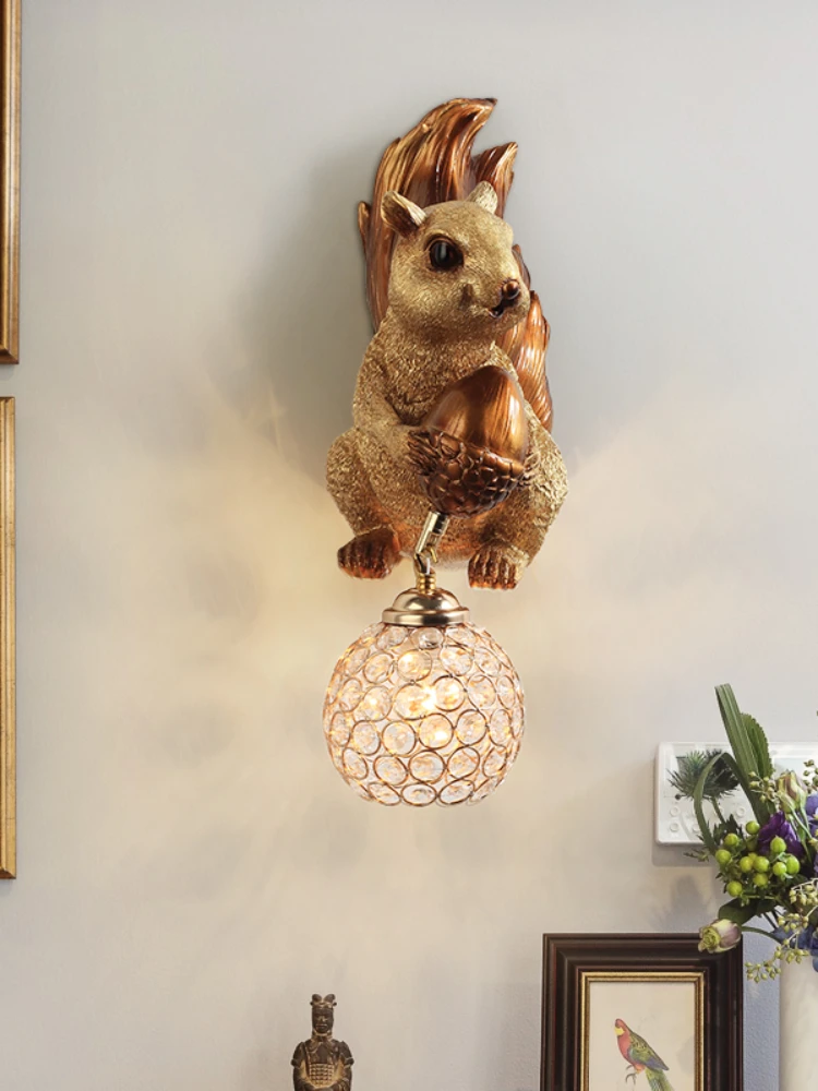 

Nordic Creative Squirrel Owl Wall Lamps Cute Animal Personality Boy Girl Children's Room Study Bedside Decoration Light Fixtures