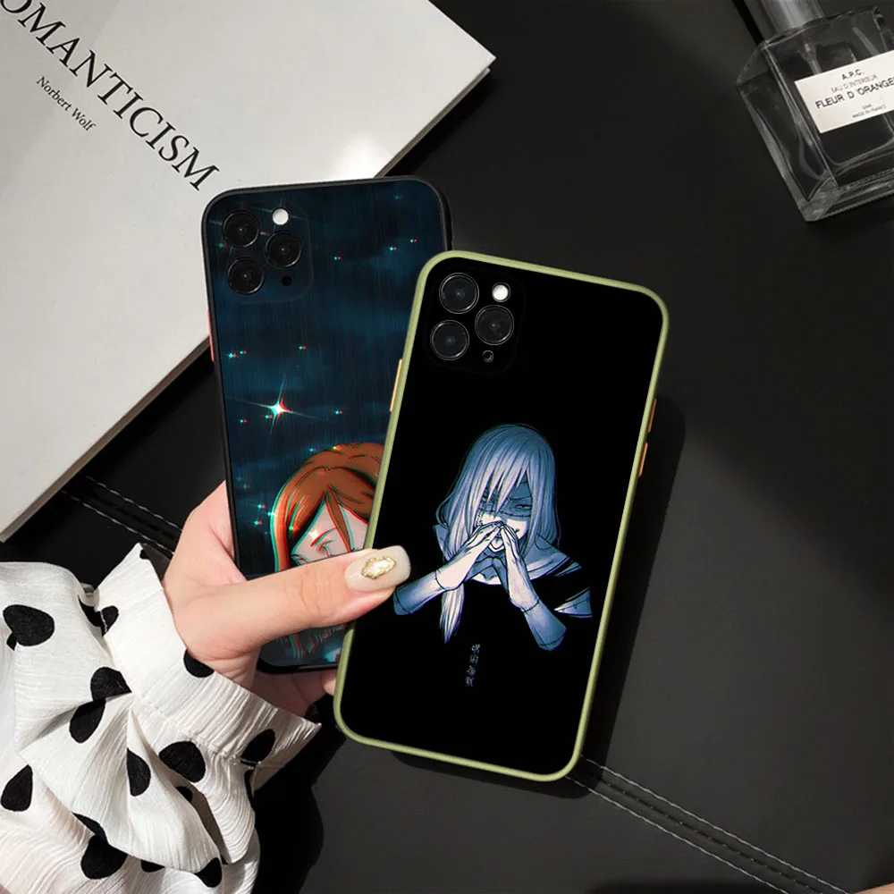 For iphone 16 15 Pro 14 13 12 11 7 8 Plus XS Max XR Kugisaki Nobara Jujutsu Kaisen Frosted Translucent Cover Black Phone Cases