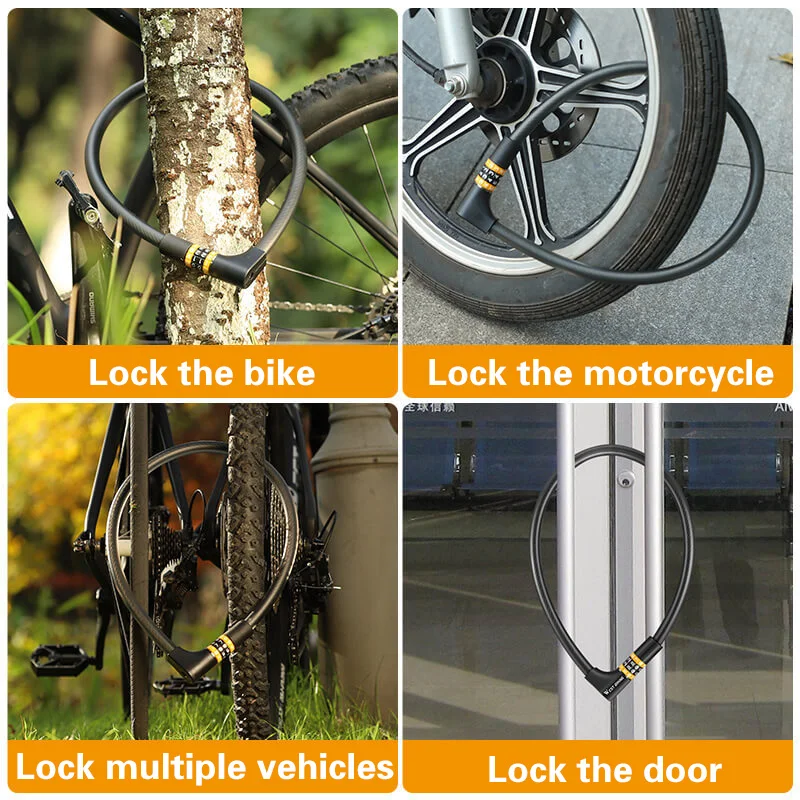 WEST BIKING New Password Key 2 In 1 Steel Cable Lock Rustproof Anti-theft Bicycle Motorcycle Scooter Bike Portable Code Padlock |