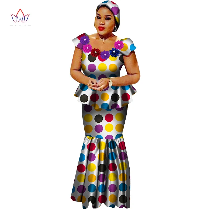 African Bazin Riche Dresses for Women Set Clothes Skirt Top Sets High Waist Long Plus Size WY2564 | Тематическая одежда и