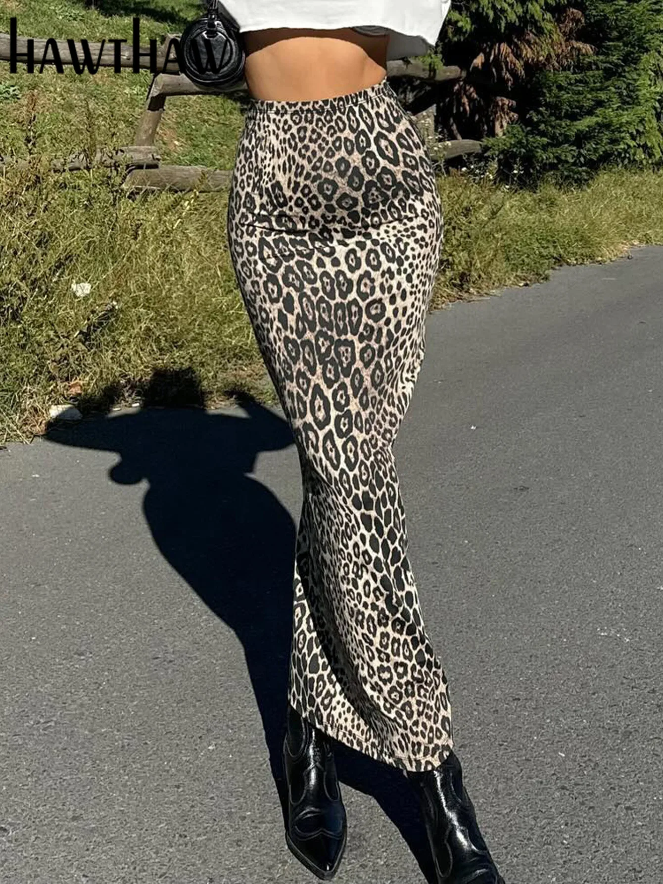 Hawthaw женские 2024 лето-осень длинные юбки с леопардовым принтом и высокой талией