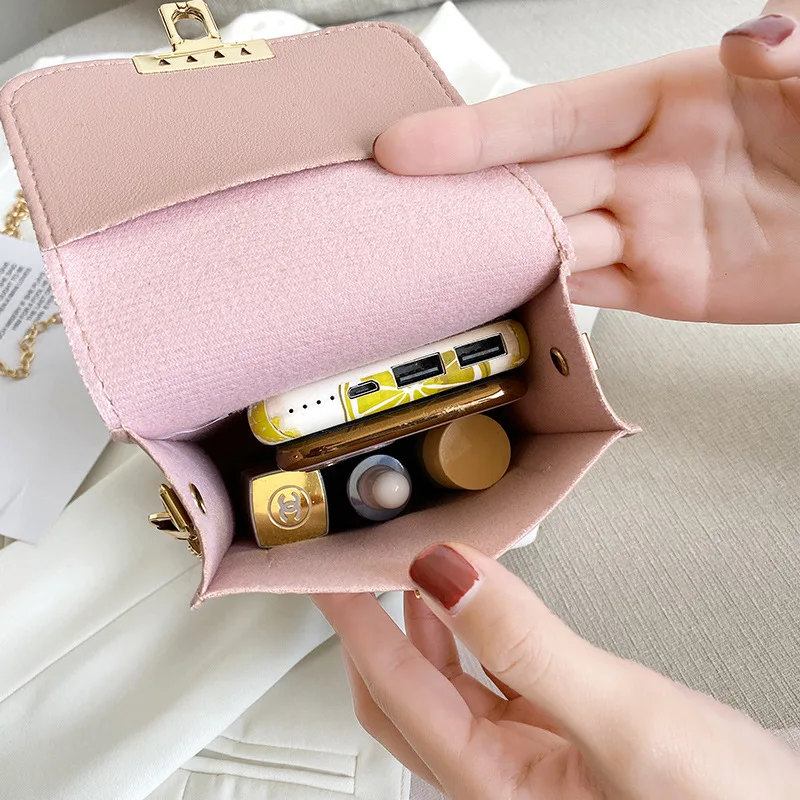 Korean Fashion Contrast Color Phone Bag Mini Square Bag Bags 2023 Chain Lock Buckle Bag