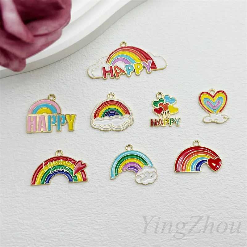 10pcs Alloy Drip Oil Charm Cartoon Rainbow Clouds DIY Earrings Bracelet Pendant Neacklace Accessories For Jewelry Making Craft G