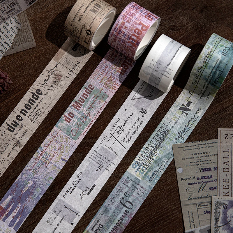 

Journamm 25mm*3m Vintage Letters Washi Tapes Art Collage Photo Album Decor Junk Journal DIY Scrapbooking Antique Masking Tape
