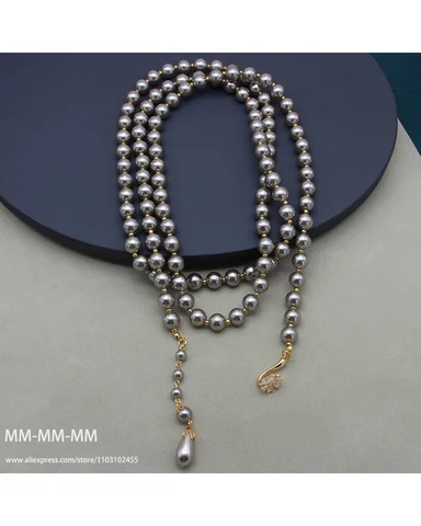 Ожерелье из глянцевого жемчуга, Длинное Элегантное женское ожерелье с переплетением, винтажное свадебное украшение в европейском ретро-стиле