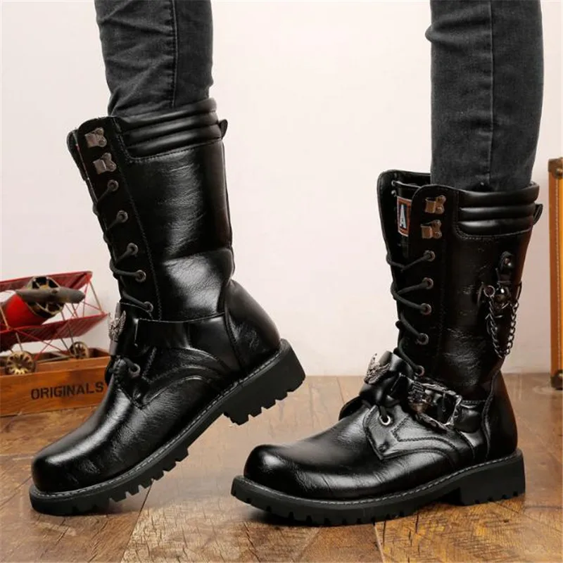 Ботинки мужские кожаные с заклепками в готическом стиле | Обувь