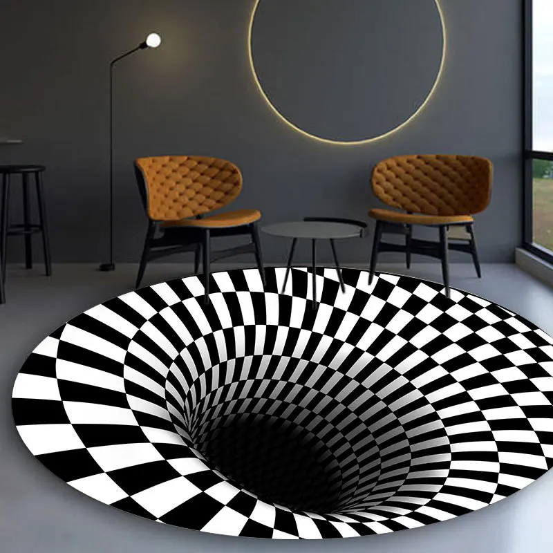 

3d классический черно-белый круглый ковер для гостиной с гидромассажем, трехмерные абстрактные Коврики для пола с геометрическим рисунком