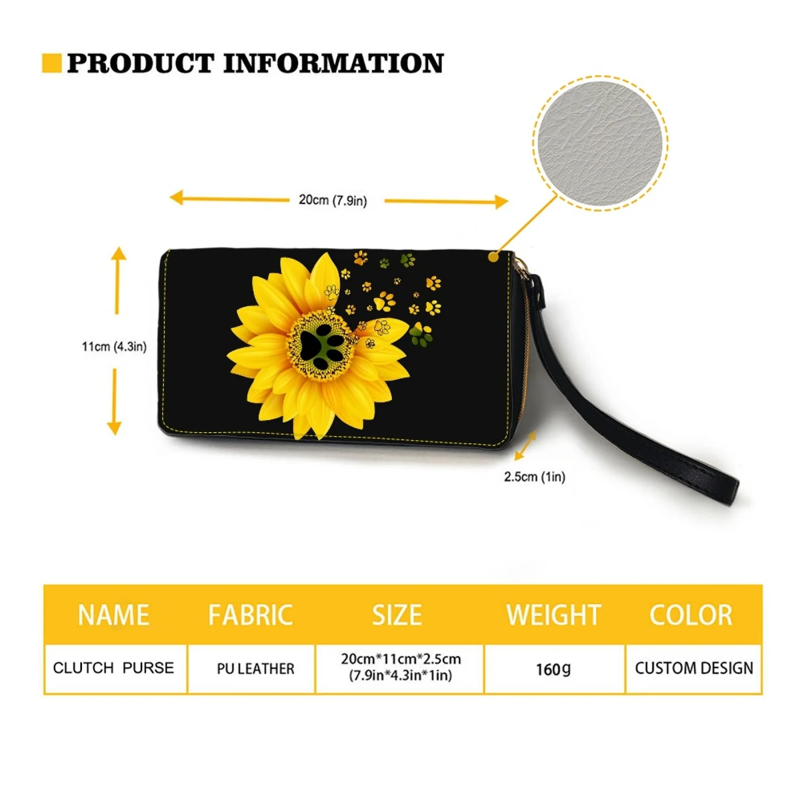 Belidome Sunflower Dog Footprint Women Wristlet Wallet Soft Leather Zip Long Purse RFID Blocking Card Holder Clutch Organizer