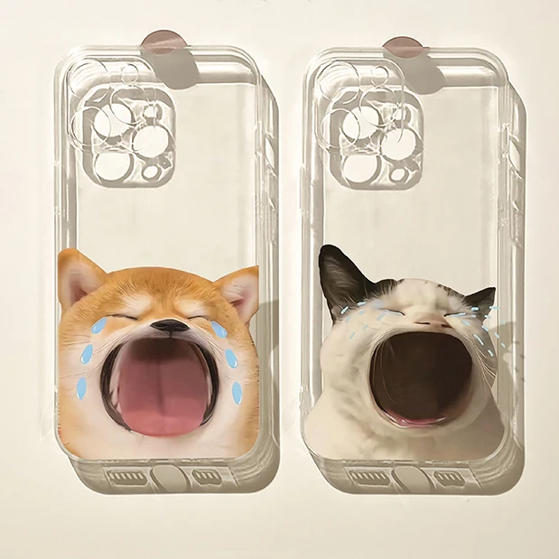 

Funny Dog Cat Case for IPhone 14 Pro Plus 11 13 12 Mini Transparent Shockproof Soft Silicone Cover for IPhone 11Pro Max Capinha
