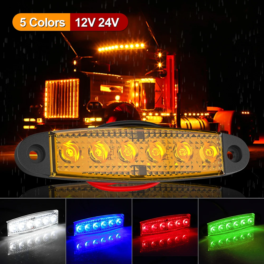

10PCS 6LED Side Marker Warning Signal 12/24V Truck Trailer Side Indicator Lights Brake Rear Tail Lamp Waterproof White Red Amber