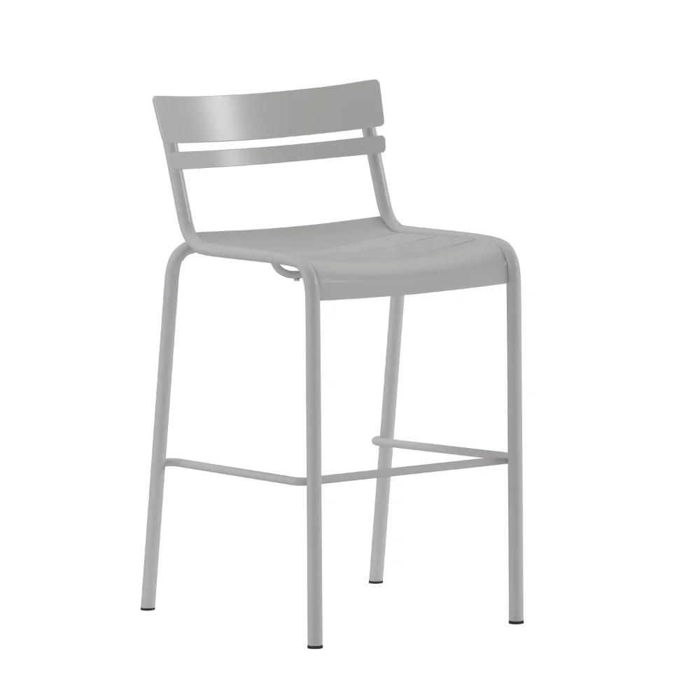 

Flash Furniture Nash Commercial Grade Silver Metal Indoor-Outdoor Bar Height Stool with 2 Slats