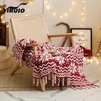 YIRUI Christmas Decorative Bed Knitted Throw Blanket Snowflake Pattern Fringes Design Micorfiber Cozy Soft Festival Gift Blanket