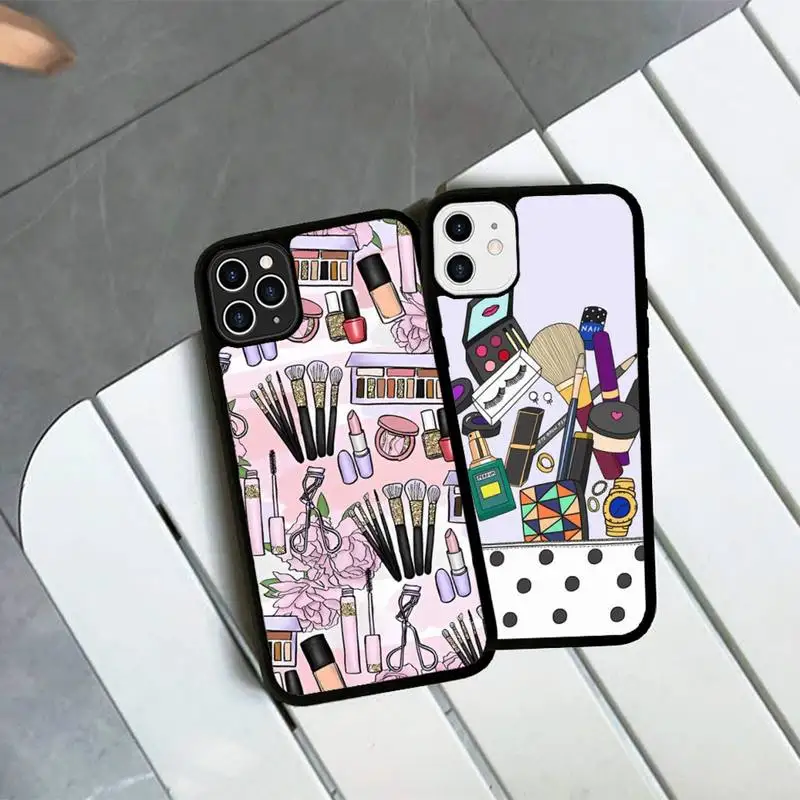 

Cosmetic Makeup Phone Case Silicone PC+TPU Case for iPhone 11 12 13 Pro Max 8 7 6 Plus X SE XR Hard Fundas