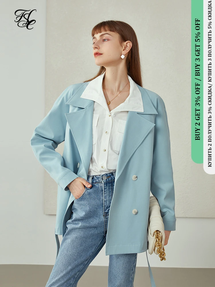 

FSLE пальто для женщин текстурированная короткая ветровка, однотонная свободная повседневная куртка, женское классическое летнее пальто