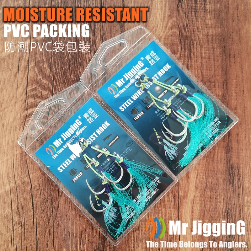 Фото Mr JigginG 5X Heady Duty Twin Assist крючки с эффектом свечения, стальная проволока внутри, медленные/быстрые крючки для отсадки, металлические приманки, рыболовный крючок для приманки №5