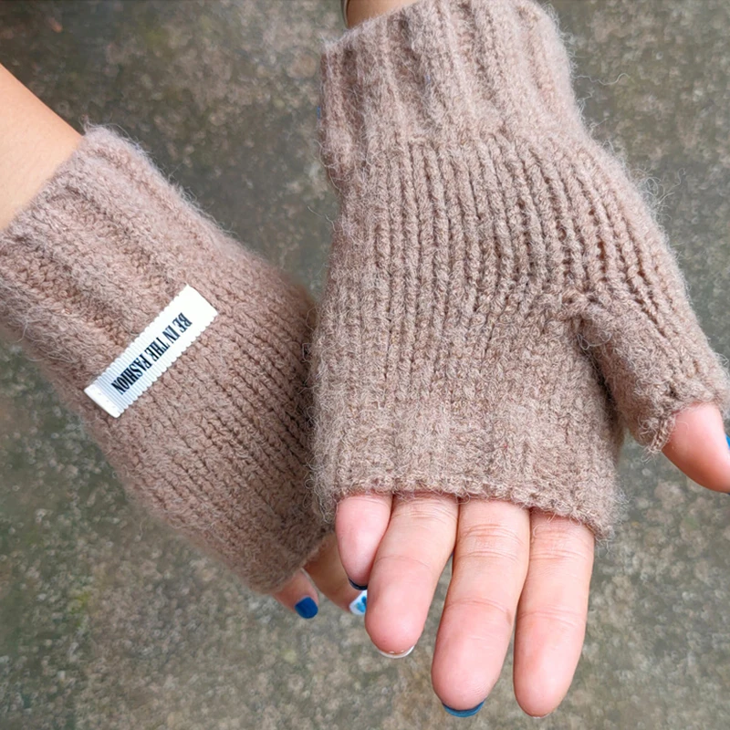 

Solid Color Outdoor Crochet Knitting Mittens Soft Warm Wool Knitted Fingerless Gloves Unisex Couple Half Finger Gloves Handmade