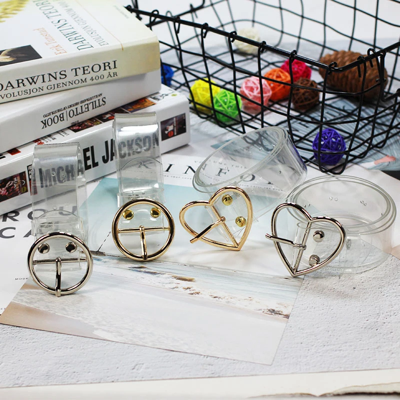 

Fashion PVC Clear Waist Belt Harajuku Round Heart Metal Buckle Women Transparent Long Plastic Belt Female Jeans Waistband