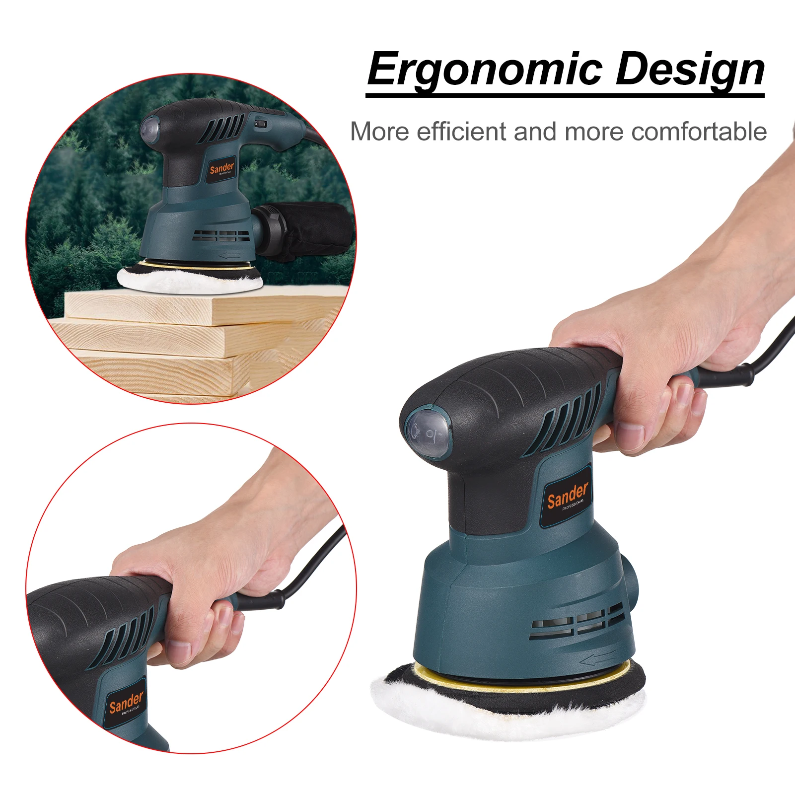 300W Random  Orbit Sander 6 Variable Speeds 20 Sanding Discs Sponge Wool Disc Tool for Woodworking Sanding Detailing Finishing