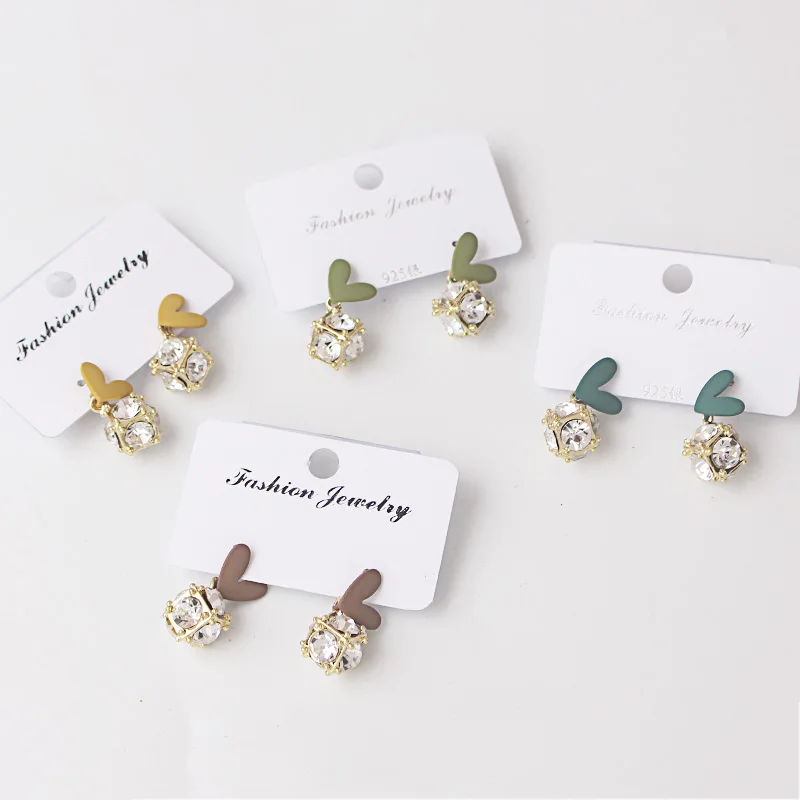 

Love Heart Pendant Square Stud Earrings Zircon Rhinestone Women's Drop Earr Girls Jewelry Accessories Trendy Summer New 2022 сер