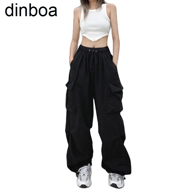 

Dinboa-2023 Promotional Fashion Streetwear Loose Gym Parachute Track Cargo Women Pants