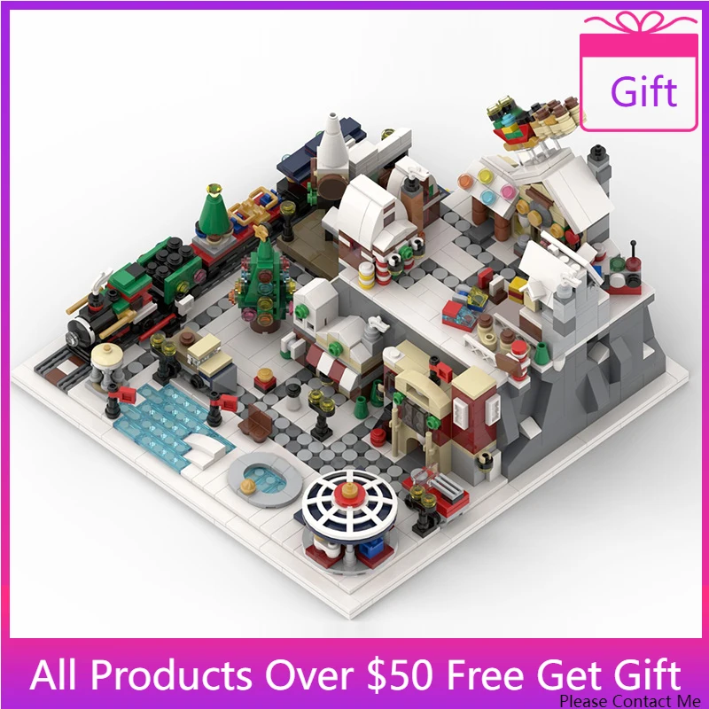 

MOC Christmas Paradise Park Winter Wonderland Building Blocks Kit Architecture House Hut Set DIY Toys For Children Birthday Gift