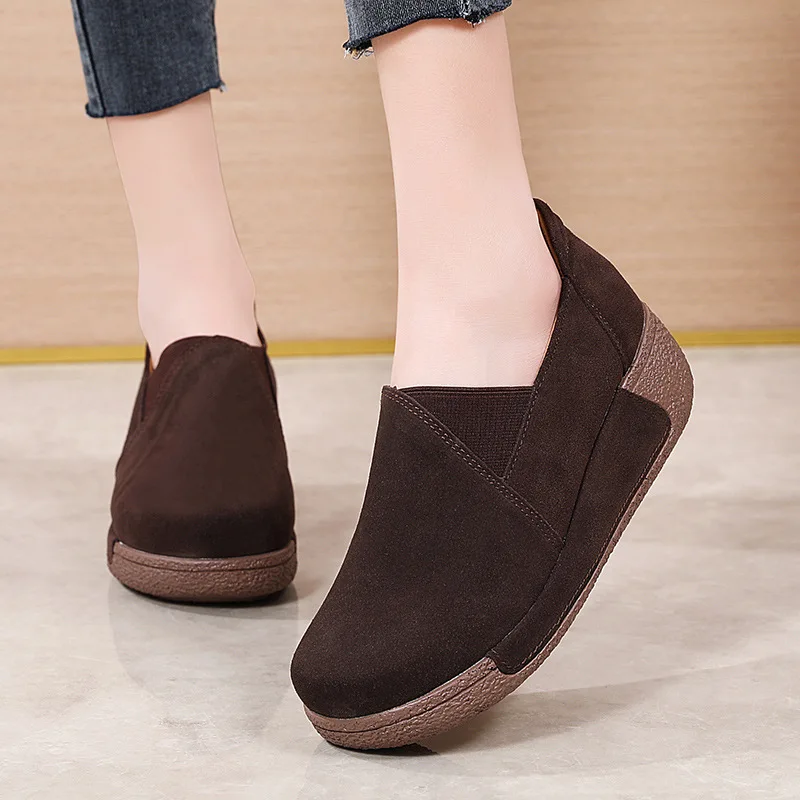 

2022 Chunky Wedge Sneakers Korean Swing Platform Shoes for Women's Vintage Frosted Suede Casual Shoes Faux Suede Ankle Boots