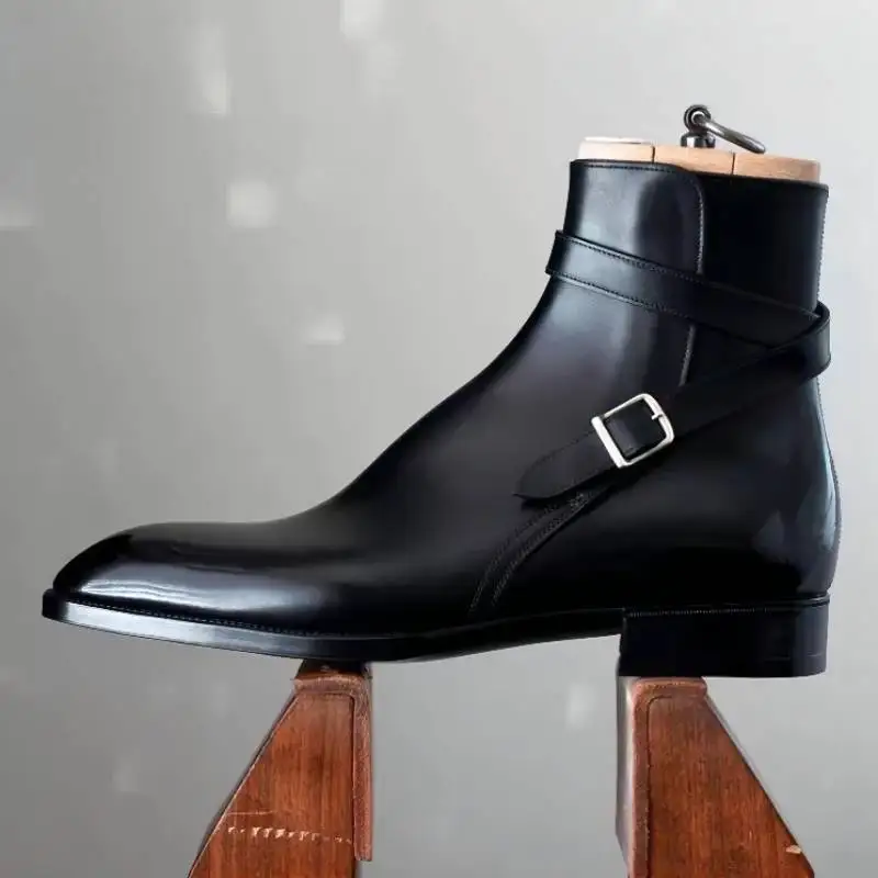 

New Spring and Autumn Men's Shoes Handmade High-grade Black PU Fashion Business Casual Buckle Ankle Boots Formal Shoes 8KH656