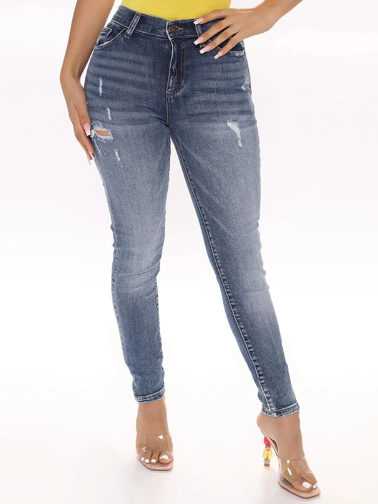 

Женские узкие брюки-карандаш, рваные облегающие эластичные джинсовые брюки, джоггеры из денима, весна-лето 2022
