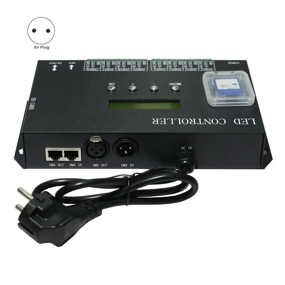 Контроллер светодиодных лент ABIU H807SA с 8 портами RGB поддерживает управление светодиодным освещением Artnet Resolume WS2811 WS2812, европейская вилка. (art.: 3920dd27dbc2f) - 3920dd27dbc2f