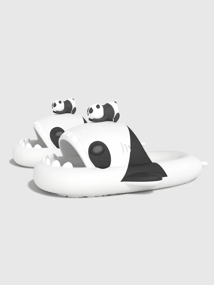 Cartoon Panda Shark Couple Slippers For Men And Women Summer Indoor 4CM Thick Sole Antibacterial Antiskid Soft Sole Slipper
