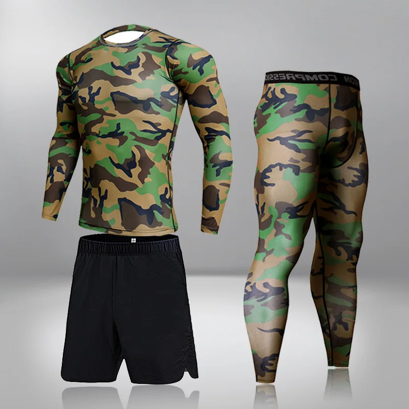 

Mens MMA Compression Sets Tracksuit T-shirt Sports Suits Jogging Running Set Rashgard Gym Clothing Men Fitness Workout Tights