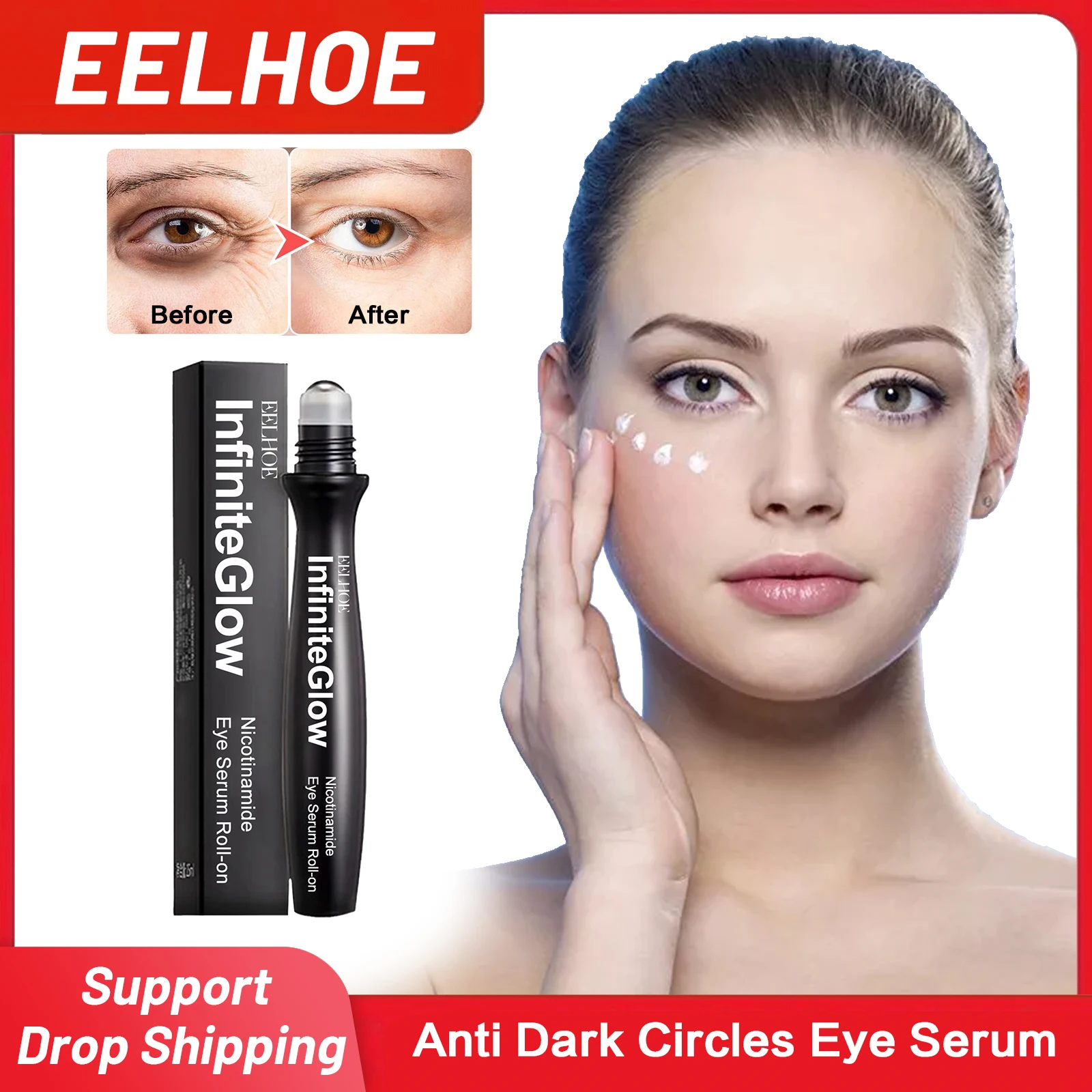 

Anti Dark Circles Eye Serum Remove Eye Bags Puffiness Under Eyes Improve Fine Lines Resist Wrinkles Roller Massager Skin Care