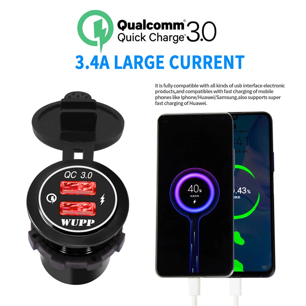 

Panel Power Socket Voltmeter Black Car Switch Charging Dual USB Charge
