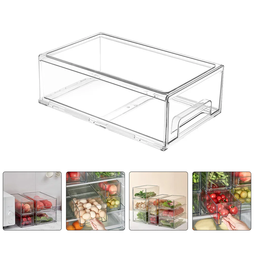 

Refrigerator Storage Box Stackable Fridge Bin Freezer Shelf Holder Drawer Clear Basket Rack Pantry Crisper Organizer
