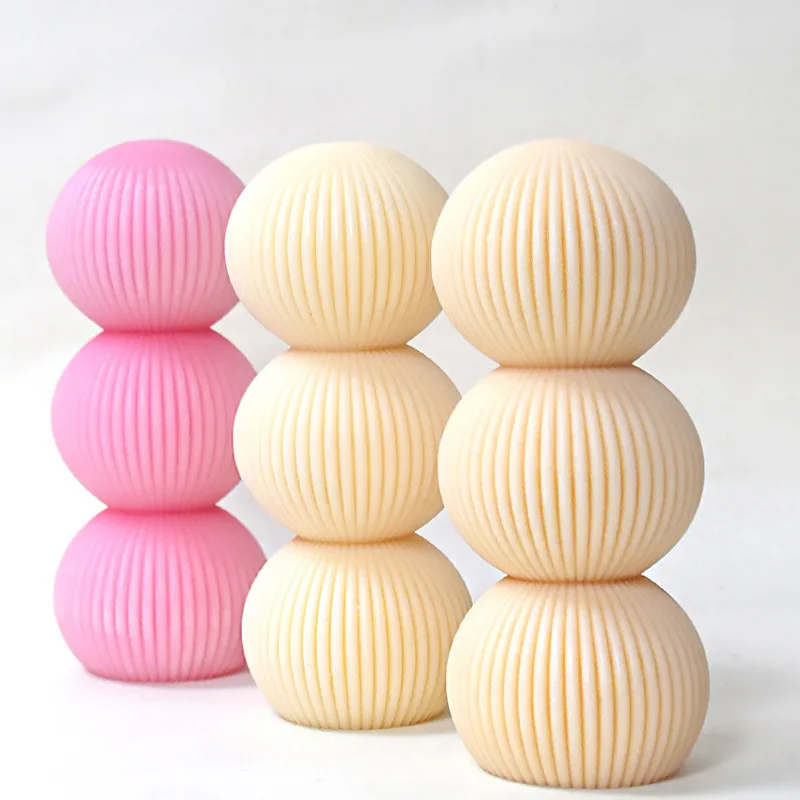 

Round Ribbed Pillar Candle Molds Ball Taper Spiral Silicone Mould Geometric Abstract Decorative Wavy Soy Wax Mold for Christmas