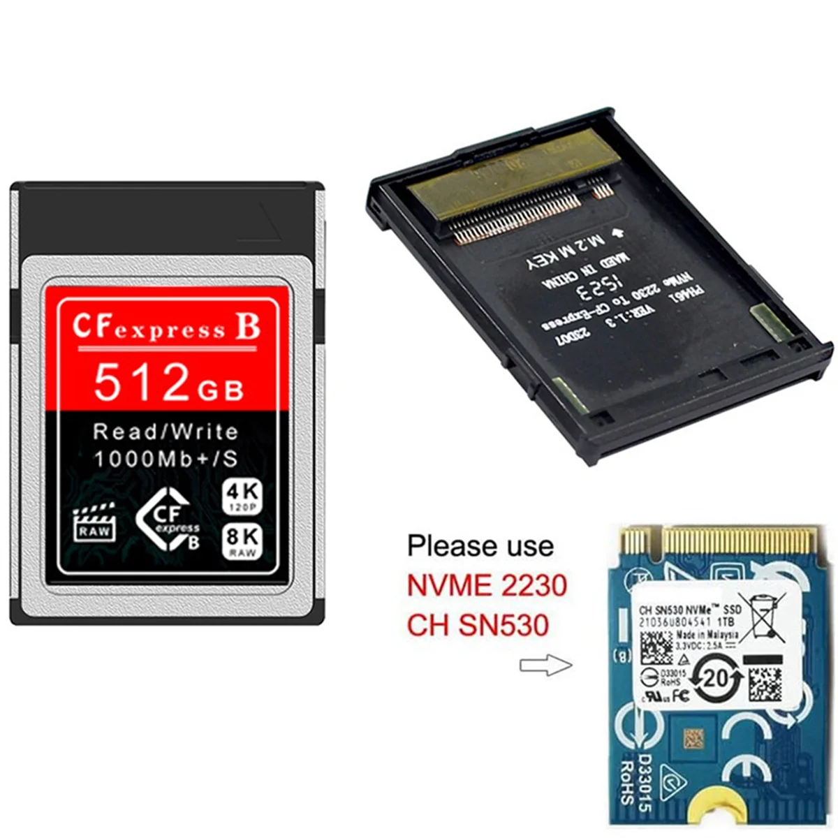 Адаптер NGFF M2 Mkey Nvme 2230 SSD к CFExpress Type-B адаптер CF-Express до NVMe M.2