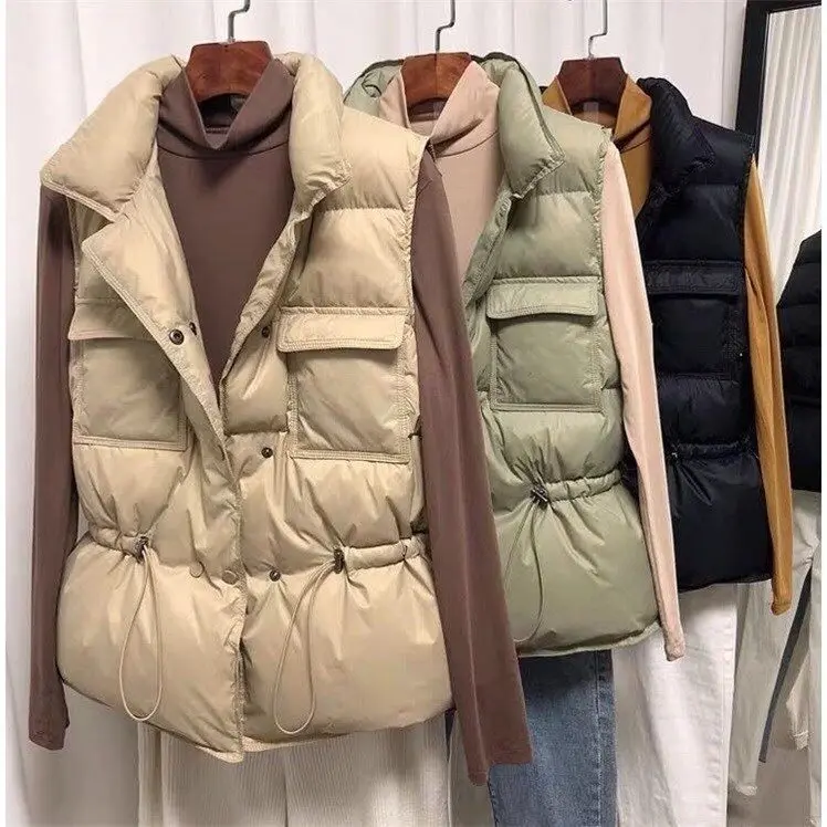 

New Women Autumn Lightweight Down Vest Winter Short Vest Windproof Warmth Waistcoat 4 Color Female Fashion Solid Sleevess Coat