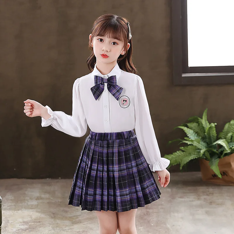 Японская школьная форма для девочек белая черная футболка и юбка комплект